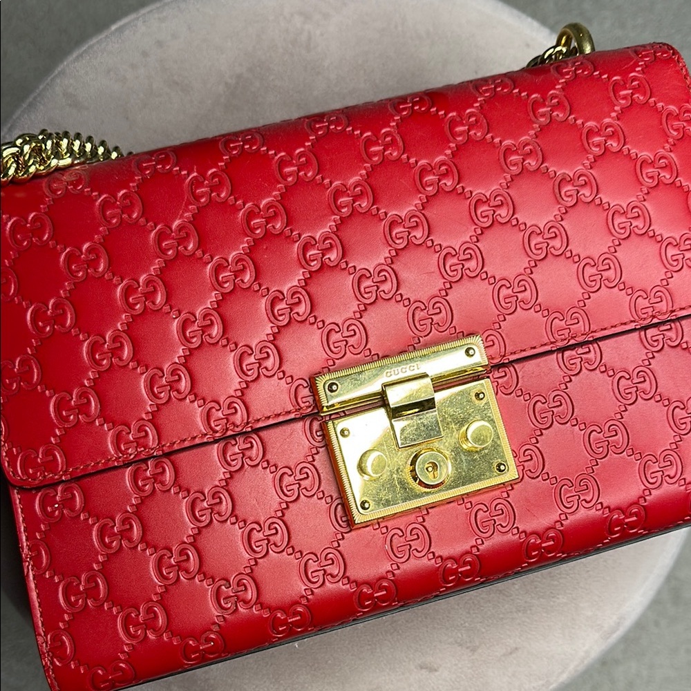 Gucci Red and Gold Shoulder Bag with GG Monogram